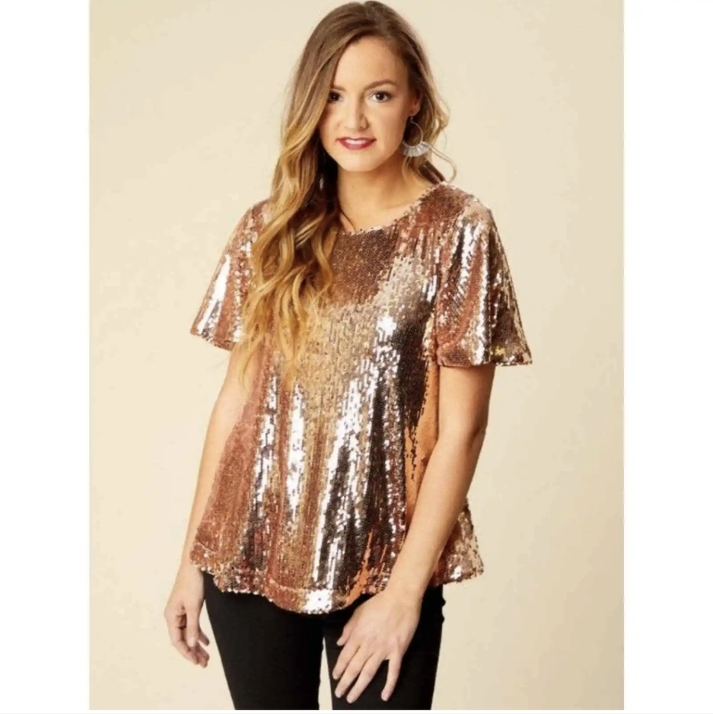 Altar'd State Sequin Top Rosegold